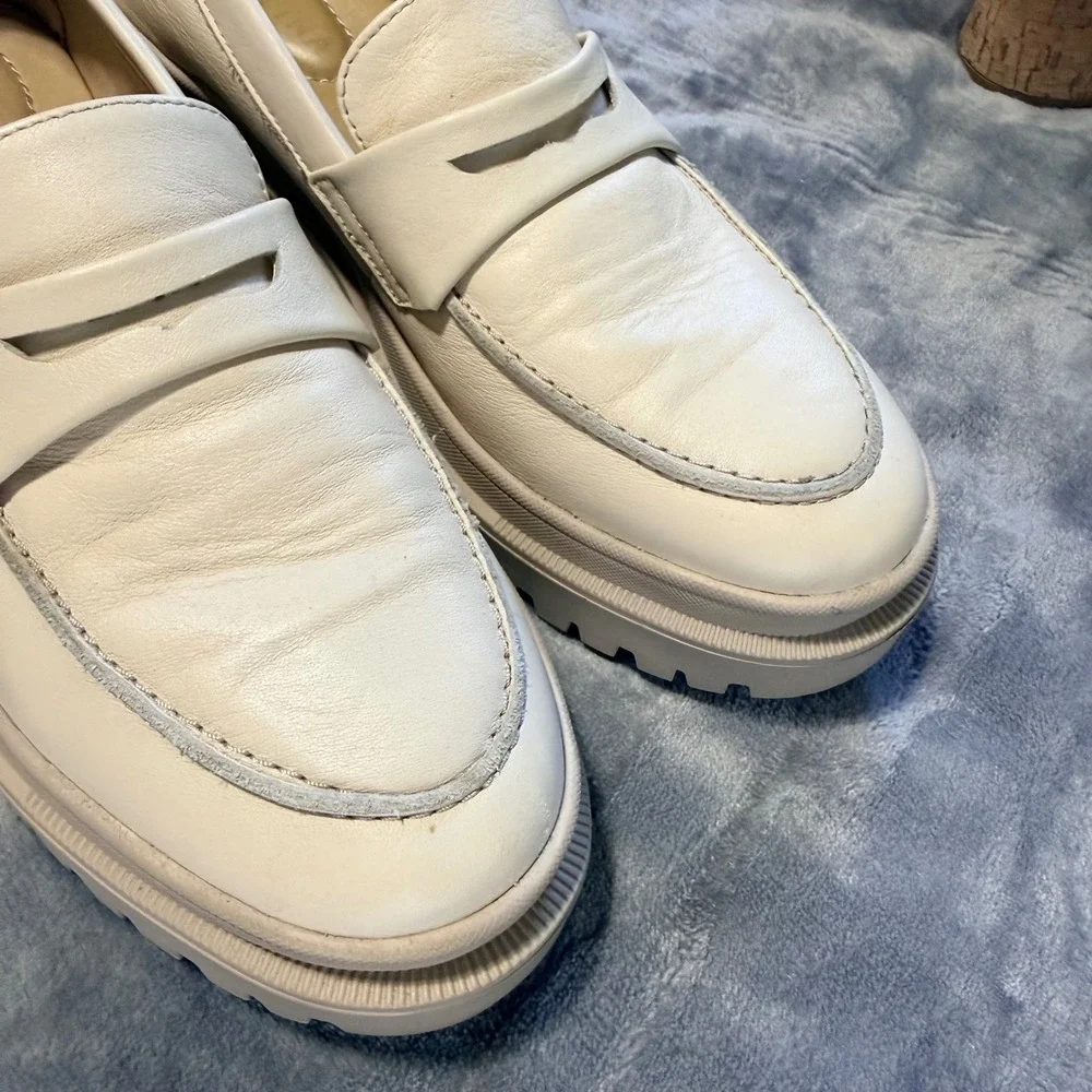 Patina Zoe Portland Leather Co Chunky Loafers Women 11 Lug Sole‎ Bone White